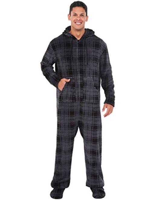 Alexander Del Rossa Men's Warm Fleece One Piece Footed Pajamas, Adult Onesie with Hood