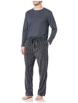 Essentials by Seven Apparel Men's Long-Sleeve Top and Fleece Bottom Pajama Set