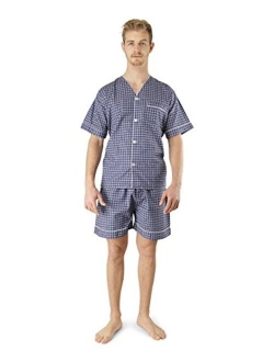 Men's Woven Pajama V-Neck Sleepwear Short Sleeve Shorts and Top Set, Sizes S/4XL