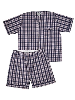 Men's Woven Pajama V-Neck Sleepwear Short Sleeve Shorts and Top Set, Sizes S/4XL