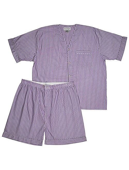 Men's Woven Pajama V-Neck Sleepwear Short Sleeve Shorts and Top Set, Sizes S/4XL