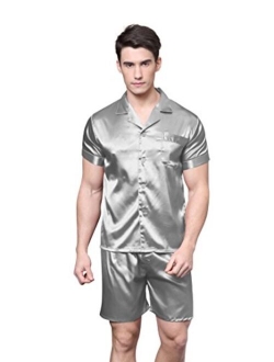 TONY AND CANDICE Men's Short Sleeve Satin Pajama Set with Shorts