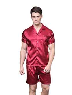 TONY AND CANDICE Men's Short Sleeve Satin Pajama Set with Shorts