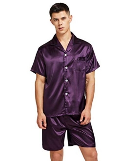 TONY AND CANDICE Men's Short Sleeve Satin Pajama Set with Shorts