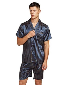 TONY AND CANDICE Men's Short Sleeve Satin Pajama Set with Shorts