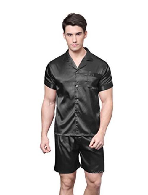 TONY AND CANDICE Men's Short Sleeve Satin Pajama Set with Shorts