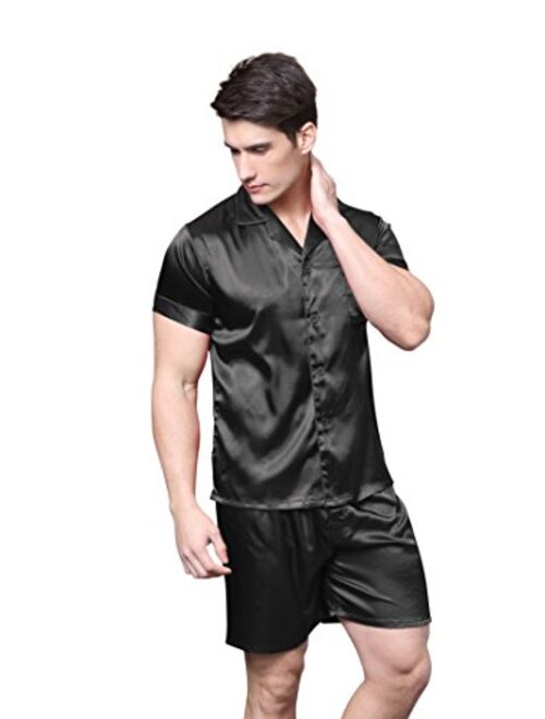 TONY AND CANDICE Men's Short Sleeve Satin Pajama Set with Shorts