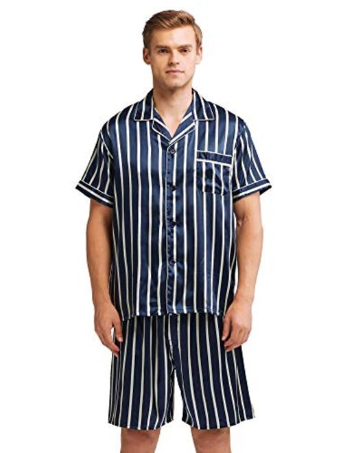 TONY AND CANDICE Men's Short Sleeve Satin Pajama Set with Shorts