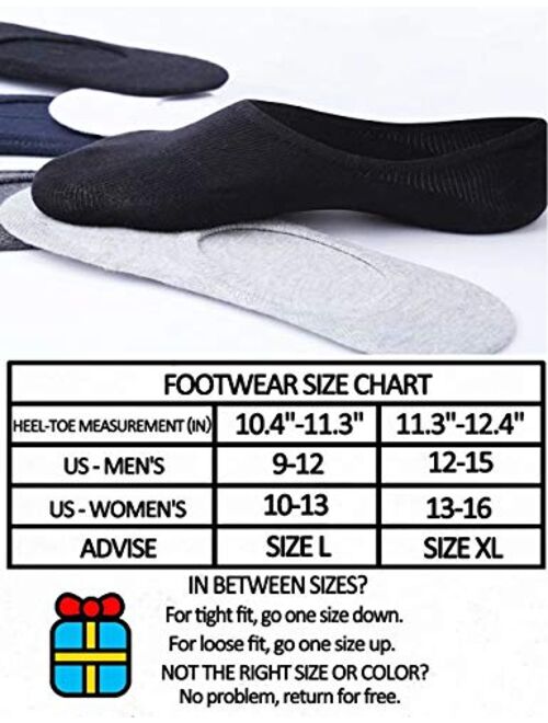 No Show Low Cut Socks Men - Invisible Casual Cotton Loafer Socks With Non-Slip Grip (3/6/12 Packs)