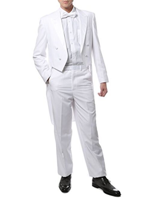 Ferrecci Mens Regular Fit Peak Lapel Tailcoat Tuxedo Suit with Tux Pants & Tail Coat