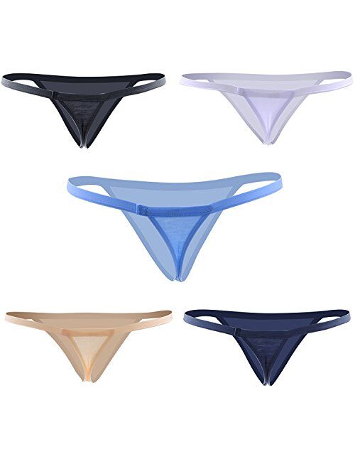 Closecret Men's Thongs, Cotton Underwear Pack of 5pcs G-Strings