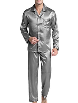 Men's Satin Pajamas Long Button-Down Pj Set Sleepwear Loungewear