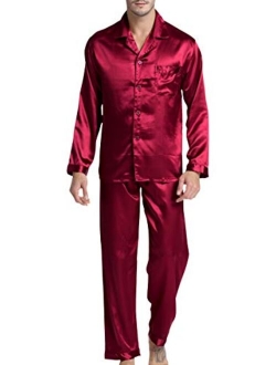 Men's Satin Pajamas Long Button-Down Pj Set Sleepwear Loungewear