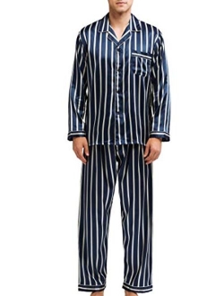 Men's Satin Pajamas Long Button-Down Pj Set Sleepwear Loungewear