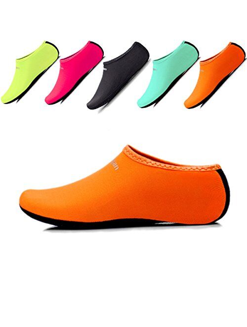 JIASUQI Kids,Womens and Mens Classic Barefoot Water Sports Skin Shoes Aqua Socks for Beach Swim Surf Yoga Exercise