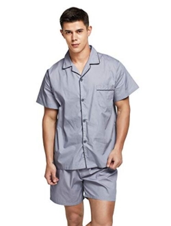 TONY AND CANDICE Mens Cotton Pajamas Short Sleeve Pajama Set Woven Sleepwear Loungewear Nightwear