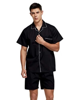 TONY AND CANDICE Mens Cotton Pajamas Short Sleeve Pajama Set Woven Sleepwear Loungewear Nightwear