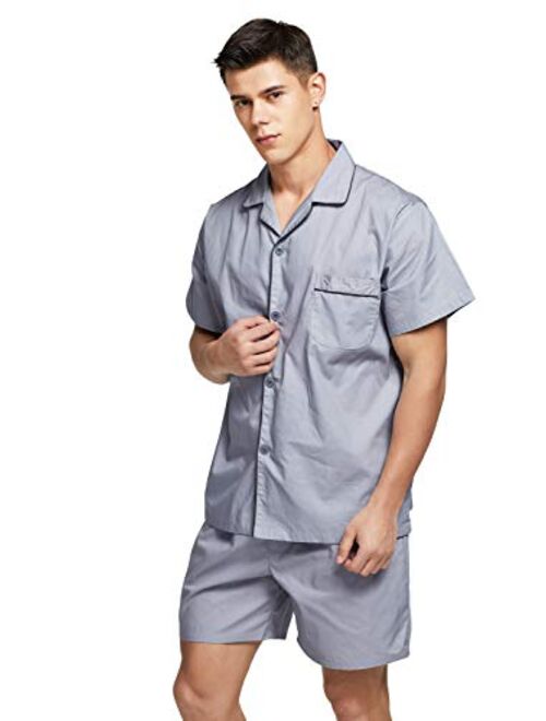 TONY AND CANDICE Mens Cotton Pajamas Short Sleeve Pajama Set Woven Sleepwear Loungewear Nightwear