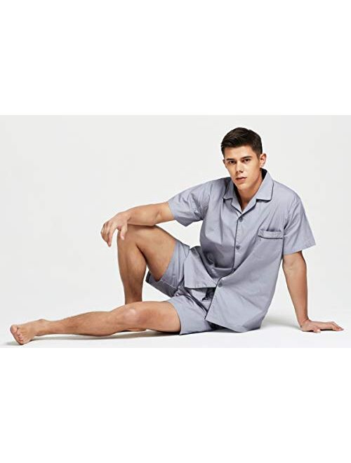 TONY AND CANDICE Mens Cotton Pajamas Short Sleeve Pajama Set Woven Sleepwear Loungewear Nightwear