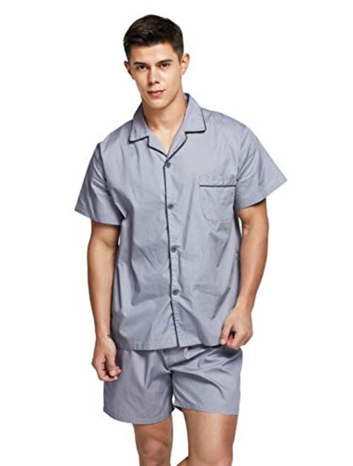 TONY AND CANDICE Mens Cotton Pajamas Short Sleeve Pajama Set Woven Sleepwear Loungewear Nightwear