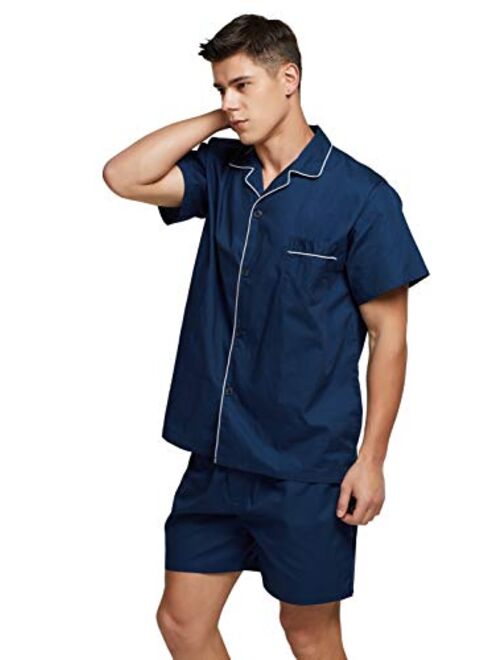 TONY AND CANDICE Mens Cotton Pajamas Short Sleeve Pajama Set Woven Sleepwear Loungewear Nightwear