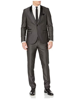 Adam Baker Men's Slim Fit One Button Satin Shawl Collar 2-Piece Tuxedo Suit - Available in Colors