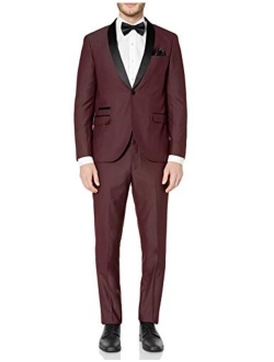 Adam Baker Men's Slim Fit One Button Satin Shawl Collar 2-Piece Tuxedo Suit - Available in Colors