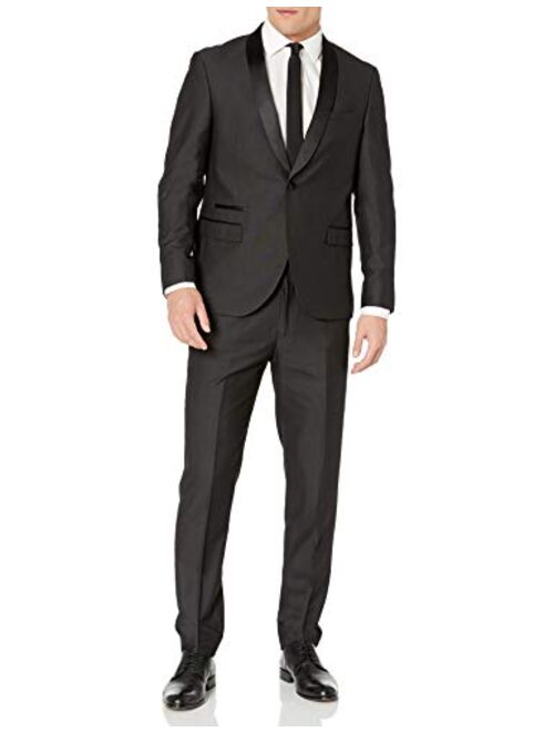 Adam Baker Men's Slim Fit One Button Satin Shawl Collar 2-Piece Tuxedo Suit - Available in Colors