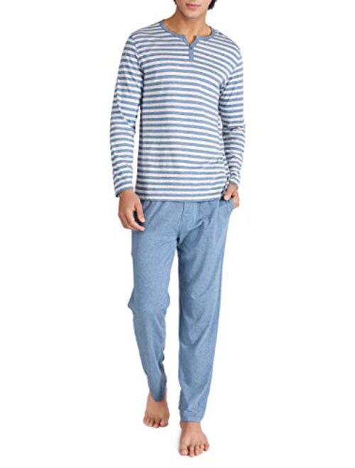 DAVID ARCHY Men's Cotton Heather Striped Sleepwear Long Sleeve Top & Bottom Pajama Set