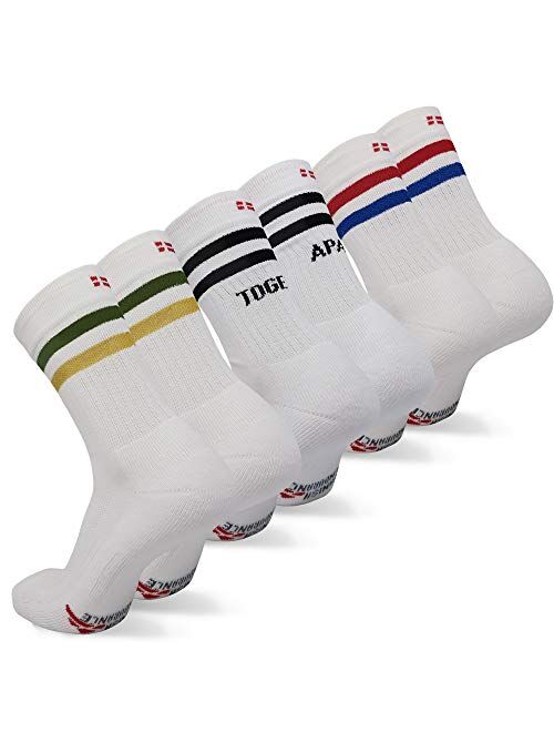 Performance Crew Tennis Socks for Men & Women, Sports & Everyday Wear, Cushioned, Breathable, Retro, 3 Pack