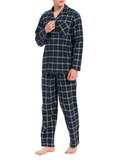 Men's Flannel Pajama Set Soft Cotton Button-Down Sleepwear with Fly Big and Tall PJ Set Lounge Wear