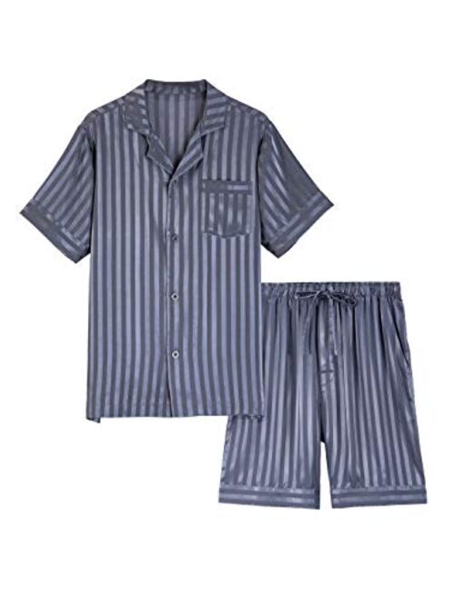 DAVID ARCHY Men's Satin Silky Sleepwear Pajamas Set Button-Down Long and Short Sleeve Loungewear