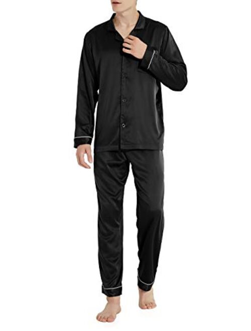 DAVID ARCHY Men's Satin Silky Sleepwear Pajamas Set Button-Down Long and Short Sleeve Loungewear