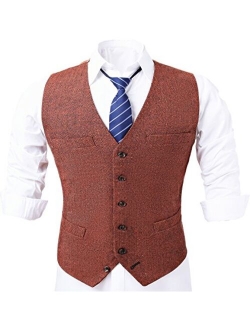 JinXi Herringbone Six Button Mens Slim Trim Fit Tuxedos Suits Vest