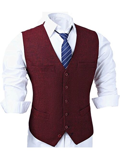 JinXi Herringbone Six Button Mens Slim Trim Fit Tuxedos Suits Vest