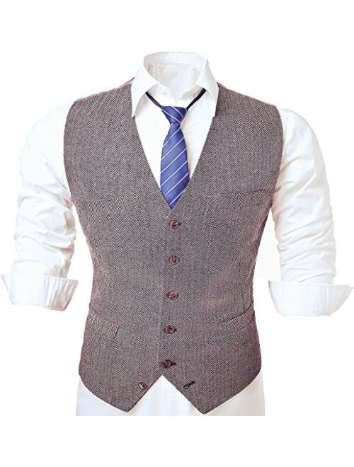 JinXi Herringbone Six Button Mens Slim Trim Fit Tuxedos Suits Vest