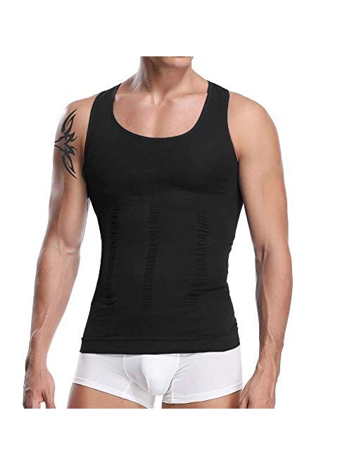 HANERDUN Mens Body Shaper Slimming Shirt Compression Vest Elastic Slim Shapewear