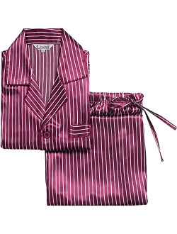 LONXU Mens Satin Long Button-Down Pajamas Set S~4XL