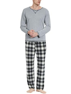 YIMANIE Men's Pajamas Set Soft Cotton Long Sleeves and Pajamas Pants Classic Sleepwear Lounge Set