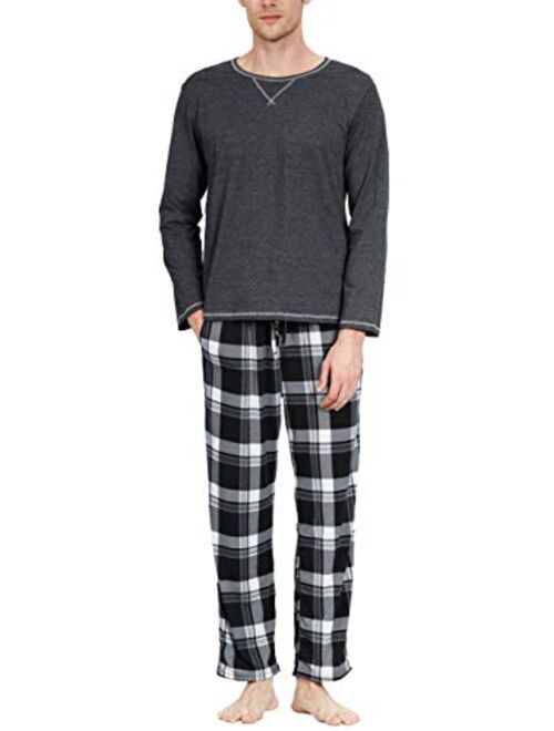 YIMANIE Men's Pajamas Set Soft Cotton Long Sleeves and Pajamas Pants Classic Sleepwear Lounge Set