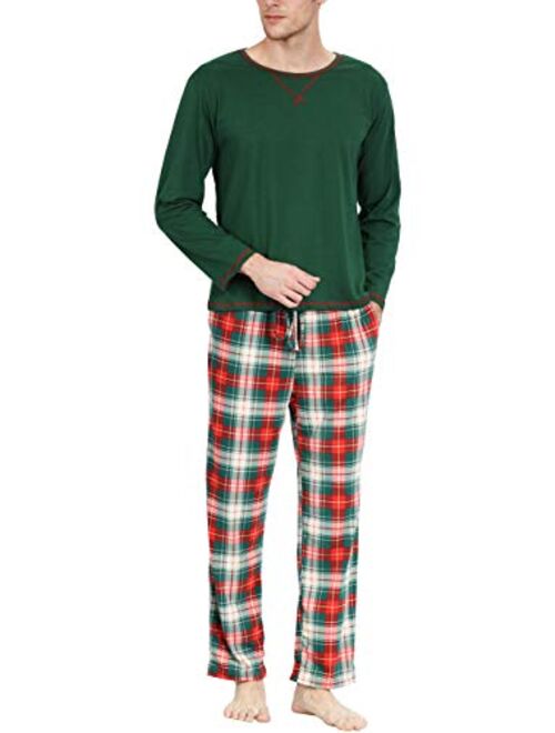 YIMANIE Men's Pajamas Set Soft Cotton Long Sleeves and Pajamas Pants Classic Sleepwear Lounge Set