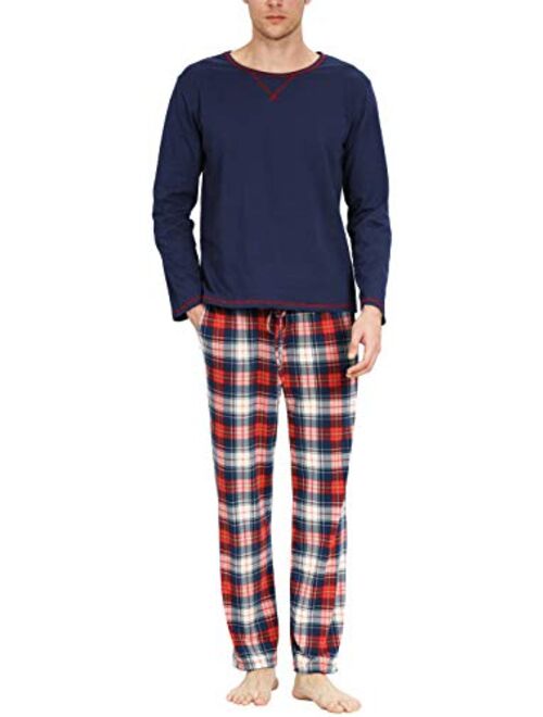 YIMANIE Men's Pajamas Set Soft Cotton Long Sleeves and Pajamas Pants Classic Sleepwear Lounge Set