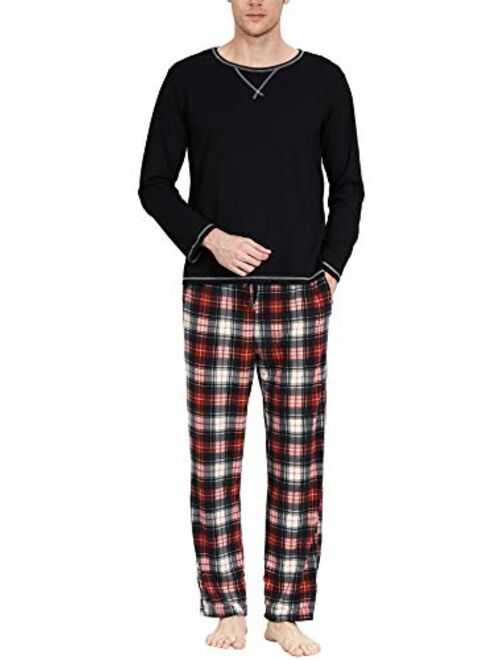 YIMANIE Men's Pajamas Set Soft Cotton Long Sleeves and Pajamas Pants Classic Sleepwear Lounge Set