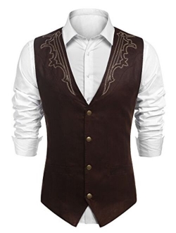 JINIDU Men's Casual Suede Leather Vest Jacket Slim Fit Dress Vest Waistcoat