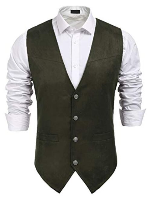 JINIDU Men's Casual Suede Leather Vest Jacket Slim Fit Dress Vest Waistcoat