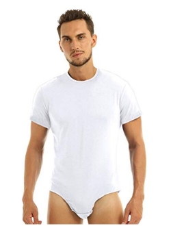 YONGHS Men's Short Sleeve Turn-Down Collar Button Crotch Shirt Bodysuit Snappies Romper Jumpsuit