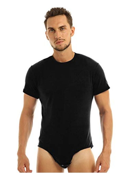 YONGHS Men's Short Sleeve Turn-Down Collar Button Crotch Shirt Bodysuit Snappies Romper Jumpsuit