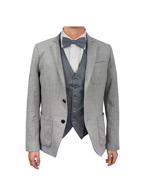 Dan Smith Men's Fashion Italy Series Plain Microfiber Fashion Vest Matching Bow Tie With Free Gift Bags