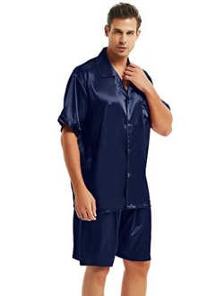 LONXU Mens Satin Short Pajamas Set Sleepwear Loungewear S~4XL