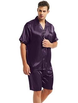 LONXU Mens Satin Short Pajamas Set Sleepwear Loungewear S~4XL